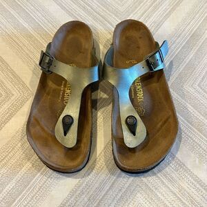 Birkenstock Women’s Gizeh Birko-Flor Silver Flip Flop - Size 38